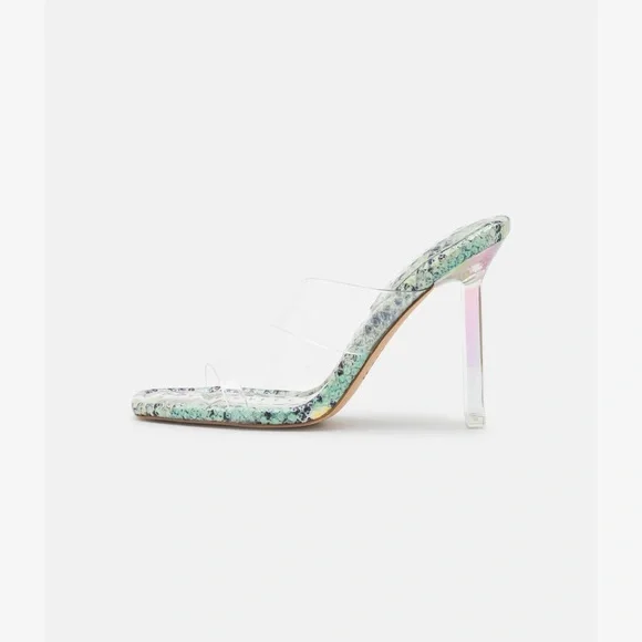 Aldo Green Snakeskin Lucite Aderra Heels - Picture 4 of 6